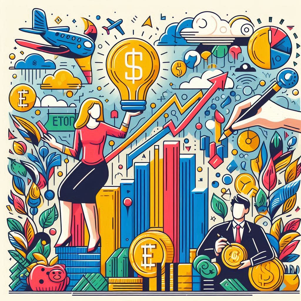 An image reflecting the idea and drawing attention to the reading of the eToro post below, in the style of illustrator Jessica Hagy, persuasive and colorful