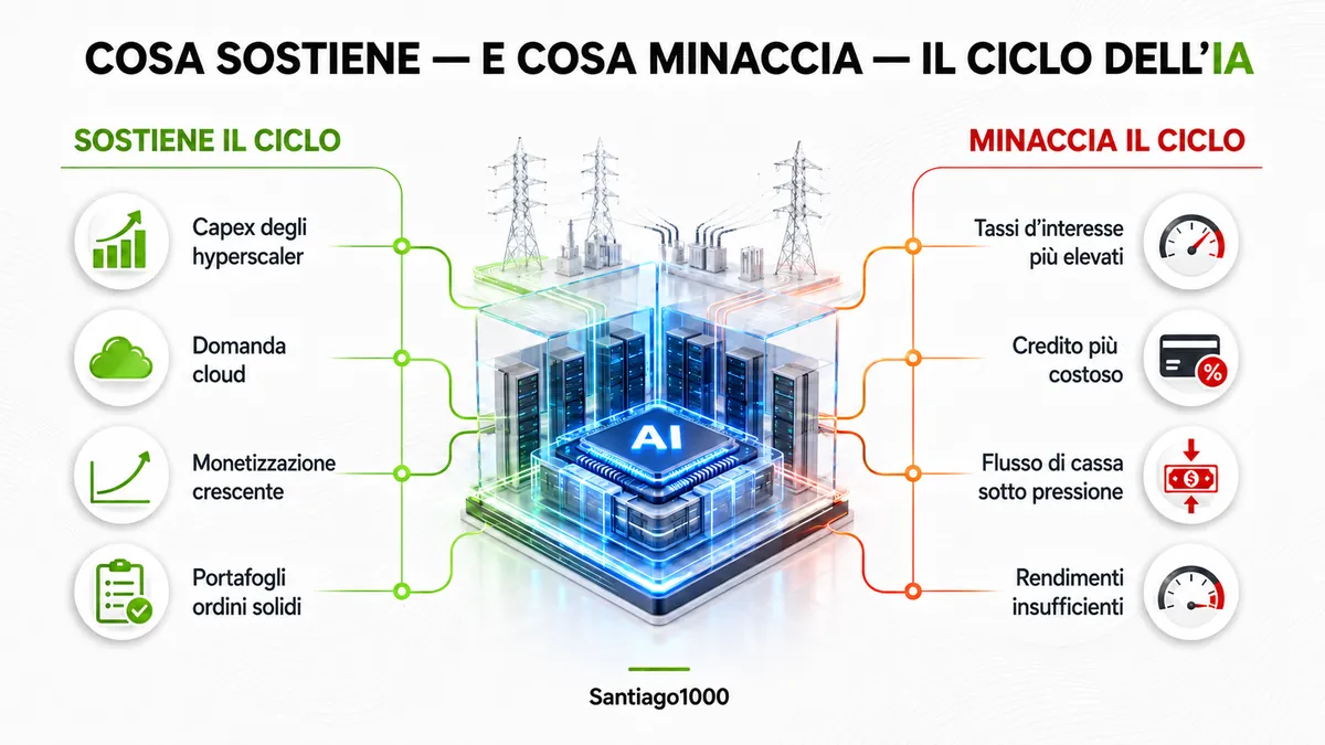 Infografica: cosa sostiene e cosa minaccia il ciclo di investimenti nell'IA